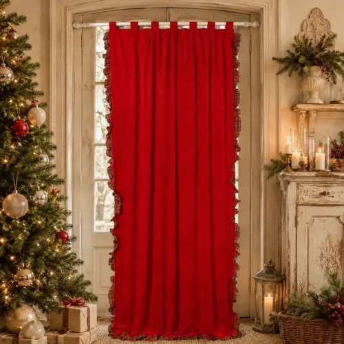 Clodette Rideaux en velours rouge avec rouche en Tartan 300x150 cm