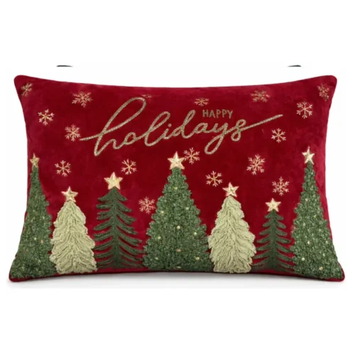 Alternative view of Coussin rectangulaire Chalet en velours rouge 50x35 cm