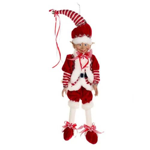 Elfo natalizio con fiocco rosso in tessuto effetto velluto 66 cm