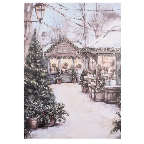 Nuvole di Stoffa Quadro canvas negozio innevato Silent Gold 50 x 70 cm