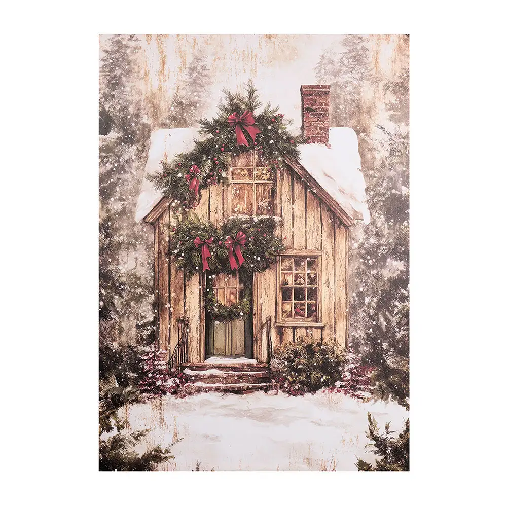 Nuvole di Stoffa Quadro canvas baita in legno innevata 50 x 70 cm