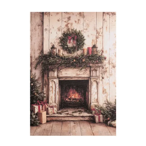 Nuvole di Stoffa Quadro canvas natalizio con caminetto 35,5 x 51 cm