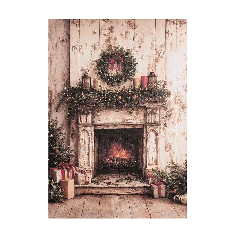 Nuvole di Stoffa Quadro canvas natalizio con caminetto 35,5 x 51 cm