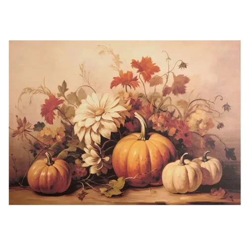 Alternative view of Quadro Autunnale con Zucche e Fiori 70x50 cm – Racconti d'Autunno | Nuvole di Stoffa
