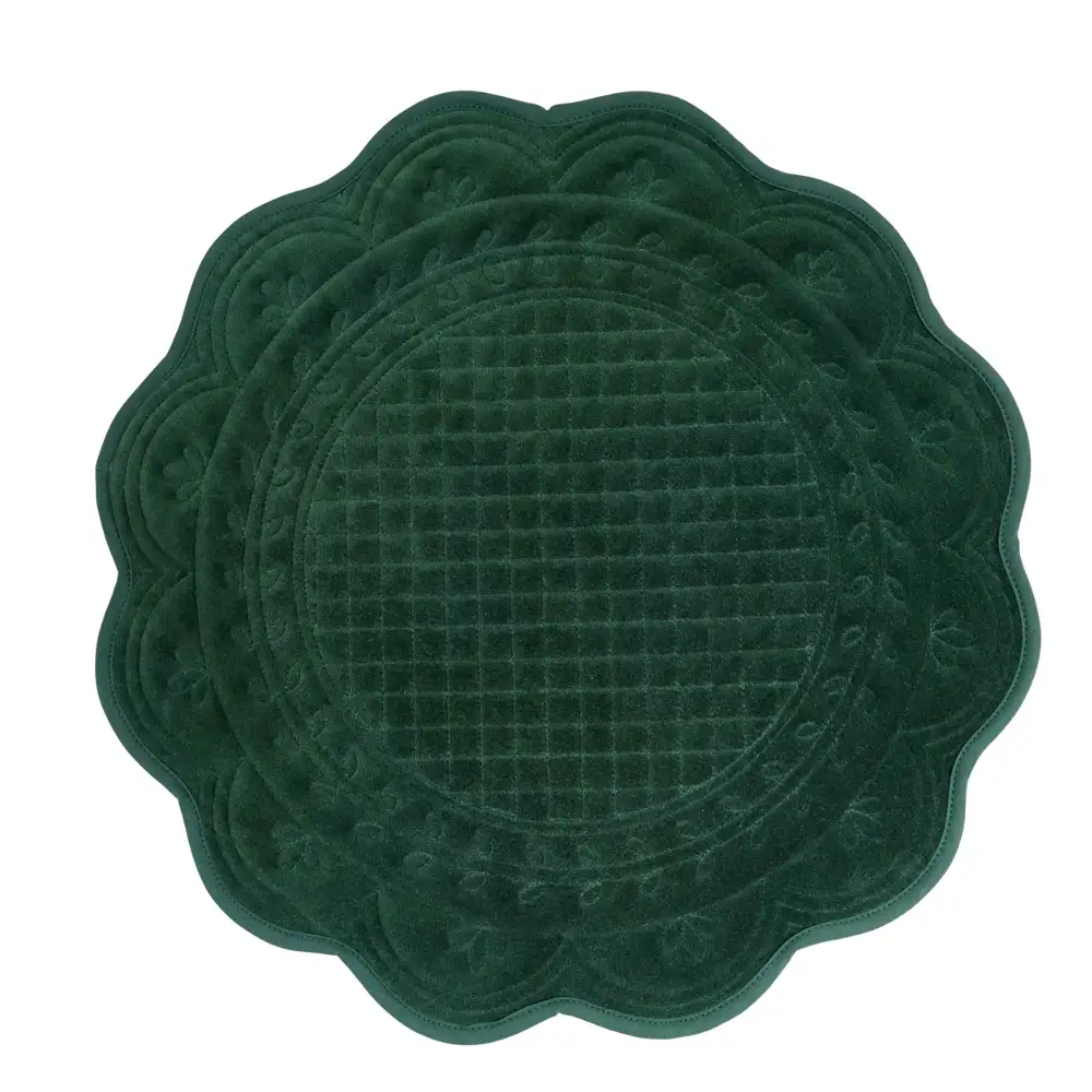 Nuvole di Stoffa Tovaglietta rotonda verde in velluto e cotone 40 cm
