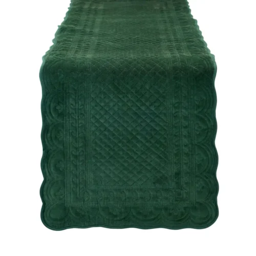 Nuvole di Stoffa Runner verde in velluto con retro in cotone 40 x 130 cm