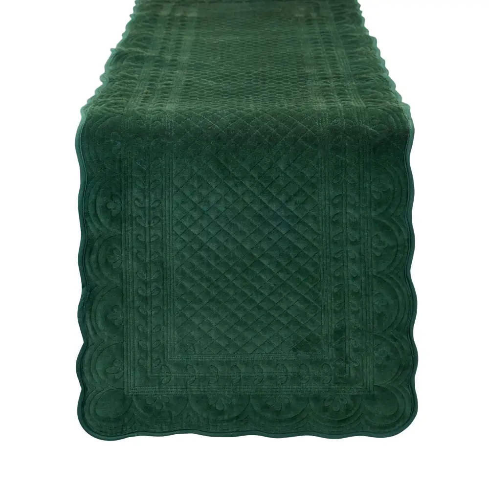 Nuvole di Stoffa Runner verde in velluto con retro in cotone 40 x 130 cm