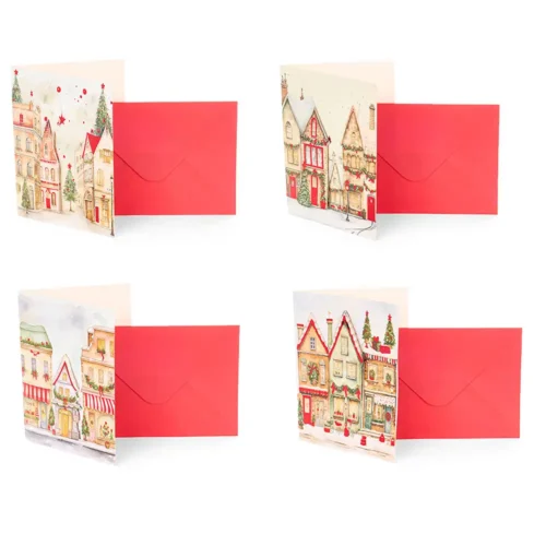 Nuvole di Stoffa Set 4 biglietti regalo case pop-up con lamina rossa