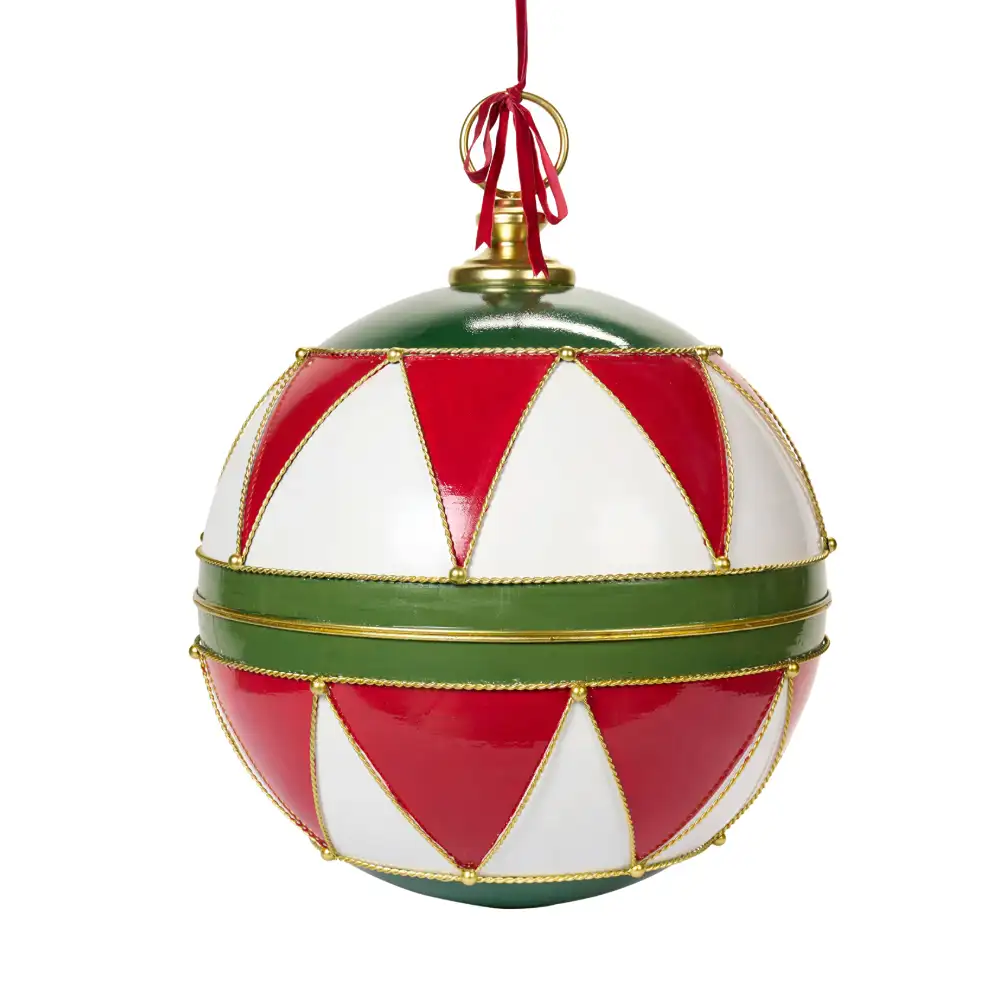 Campana natalizia decorativa in metallo rosso verde e bianco 75 cm