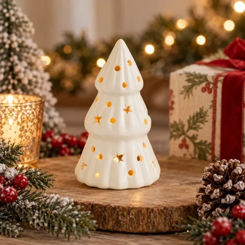 Mathilde M. Albero decorativo in ceramica bianca con LED h 12