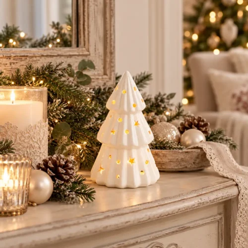 Mathilde M. Albero decorativo in ceramica bianca con LED h 15
