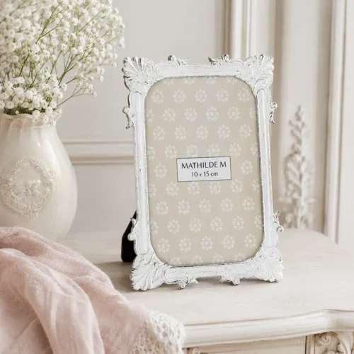 Mathilde M. Cornice portafoto Souvenir Précieux in metallo bianco h 17