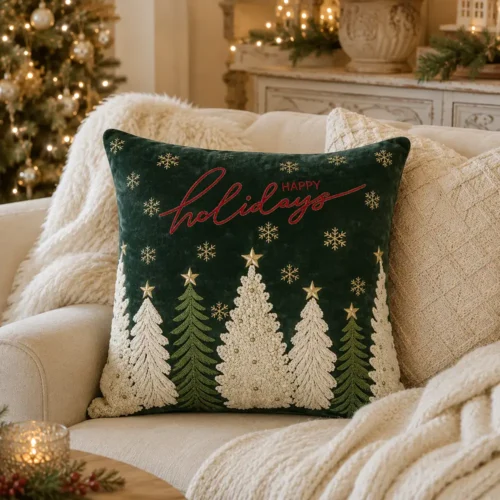 Coussin carré Chalet en velours vert 47x47 cm