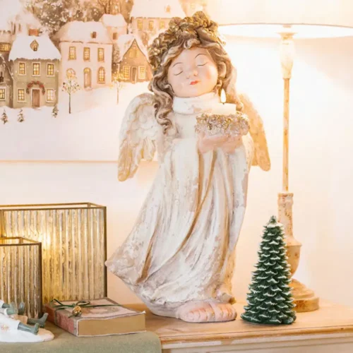 Nuvole di Stoffa «Angelo Silent Gold» con portavelas para velas t-light, 57 cm de altura