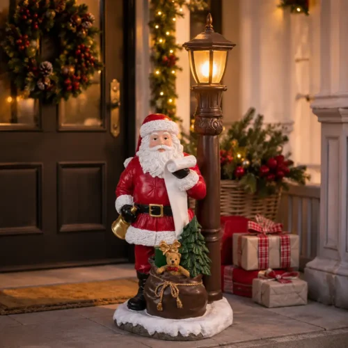 Nuvole di Stoffa Babbo Natale con lampione LED in resina 91,7 cm