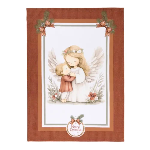 Nuvole di Stoffa Torchon Magic Noel avec ange rouge en coton 50 x 70 cm