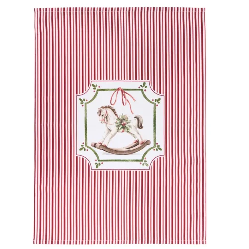 Nuvole di Stoffa Torchon Magic Noel avec cheval à bascule en coton 50 x 70 cm