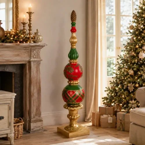 Cimier décoratif de Noël en résine rouge, vert et or h 155 cm