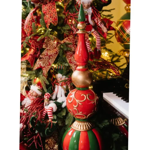 Cimier décoratif de Noël en résine rouge, vert et or h 155 cm – Image 2