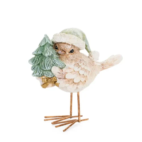 Nuvole di Stoffa Uccellino Silent Gold con albero e cappello in resina 11,5 cm