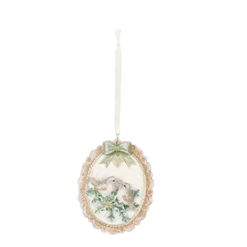 Nuvole di Stoffa Medaglione con coppia di uccellini da appendere in resina 8 cm