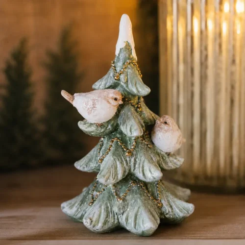 Albero decorativo in resina con uccellini h 16 cm