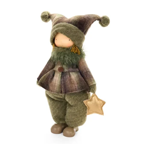 Nuvole di Stoffa Bambola ragazzo Silent Gold con cappotto tartan e stella 42 cm