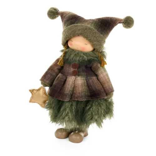 Nuvole di Stoffa Bambola ragazza Silent Gold con cappotto tartan e stella 42 cm