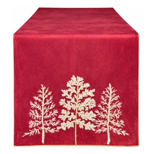 Alternative view of Chemin de table Aspen sapins avec broderies rouges 160x40 cm
