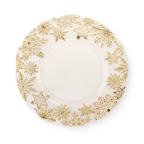 Nuvole di Stoffa Sottopiatto Silent Gold in vetro con fiocchi di neve oro 33 cm