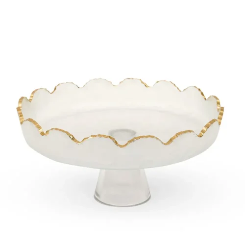 Nuvole di Stoffa Alzatina Silent Gold in vetro con bordo onde oro 21 cm