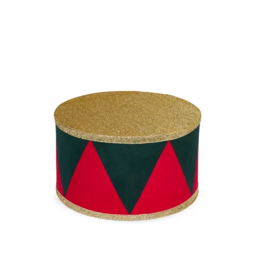 Tamburo decorativo natalizio in velluto rosso e verde diametro 70 cm
