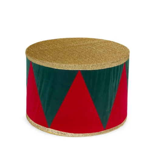 Tamburo decorativo natalizio in velluto rosso e verde diametro 80 cm
