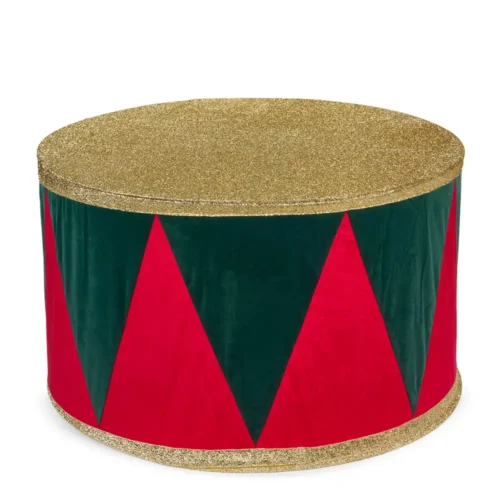 Tamburo decorativo natalizio in velluto rosso e verde diametro 100 cm
