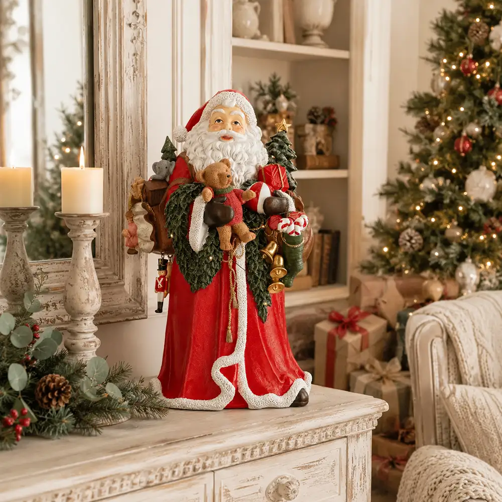 Babbo Natale Timstor con orsetto e regali LED tra pacchi e luci natalizie