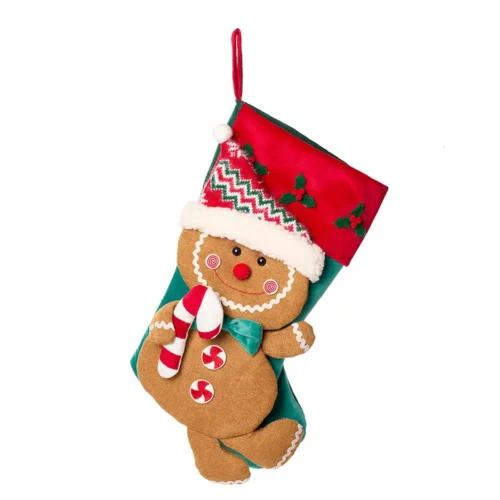 Nuvole di Stoffa Calza gingerbread con candy cane in feltro 28 x 51 cm