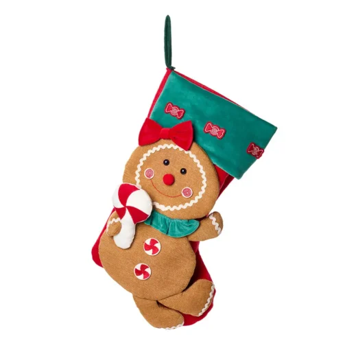 Nuvole di Stoffa Calza gingerbread con lecca-lecca in feltro 28 x 51 cm