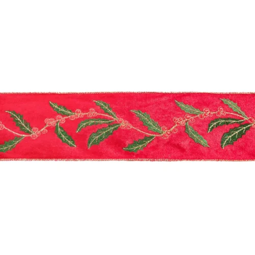 Nuvole di Stoffa Nastro effetto velluto rosso con agrifogli 5 m