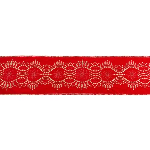 Nuvole di Stoffa Nastro effetto velluto rosso con ricamo oro 5 m