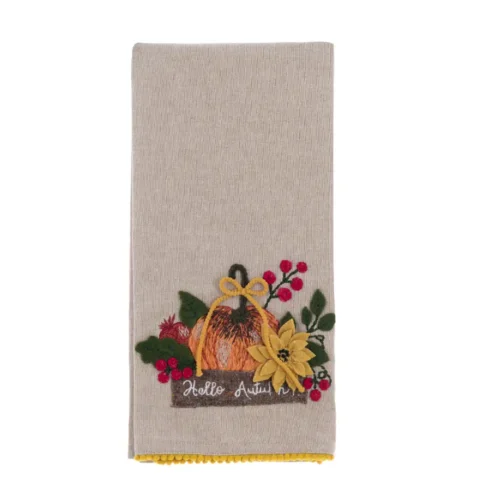 Blanc Mariclo Torchon Automnal Citrouilles Brodées 50 x 70 cm – Image 3