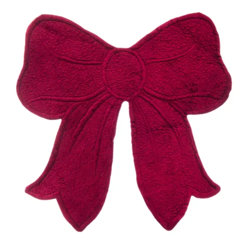 Mantelito de Blanc MariClò con forma de lazo rojo rubí, de terciopelo acolchado.