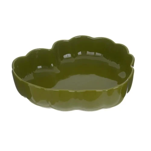 Pirofila a cuore Blanc Mariclò in ceramica verde bosco lucida, con bordo ondulato.