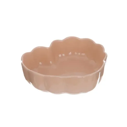Plat à four en forme de cœur Blanc Mariclò Gelasia en céramique rose brillante avec bord ondulé.