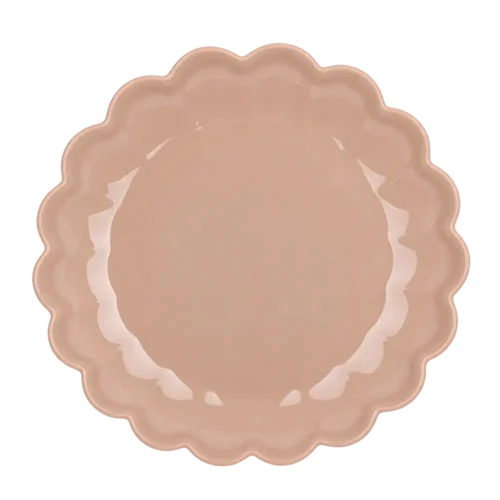 Assiette rose Blanc Mariclo Gelasia en céramique brillante avec bord ondulé.