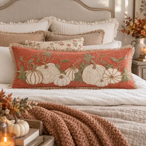 Blanc Mariclo Coussin Citrouilles de Rêve Orange 35 x 90 cm