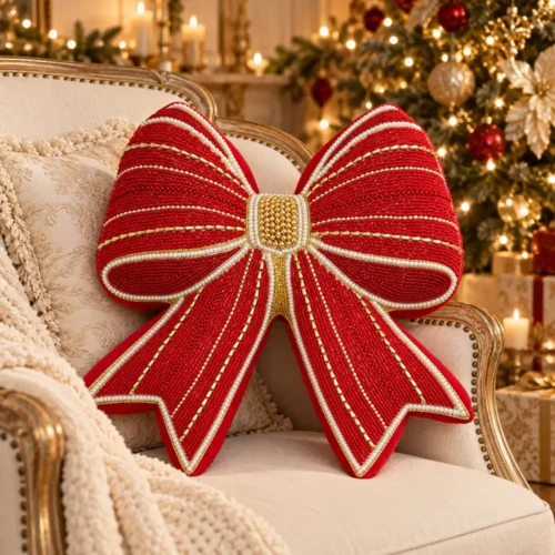 Alternative view of Blanc MariClò Cojín navideño con lazo rojo, 38 × 40 cm