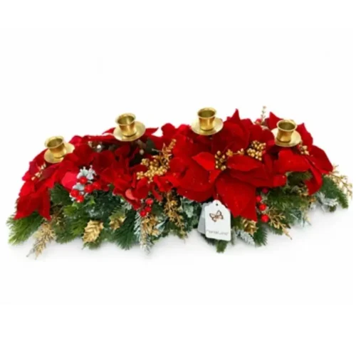 Fiori di Lena Candeliere 4 fiamme con stelle di Natale peonie ortensie 90 cm