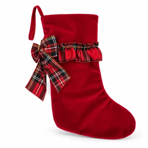 Alternative view of Fiori di Lena Calza natalizia in velluto rosso con rouche tartan H 40 cm