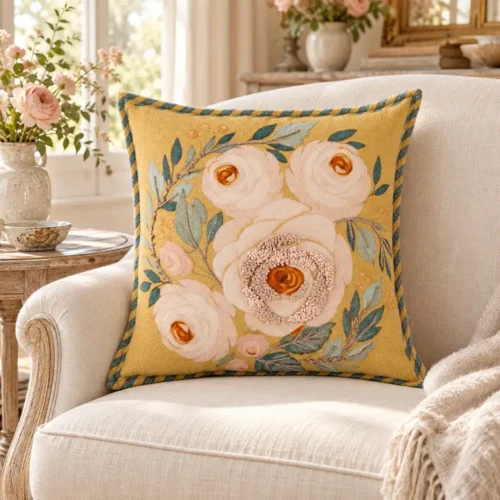 Alternative view of Cuscino floreale ricamato Blanc Mariclò Bloom 45 × 45 cm