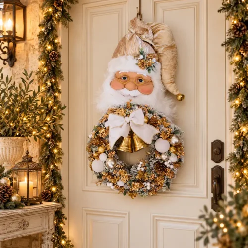Fiori di Lena Fuoriporta Babbo Natale con ghirlanda decorata e campanacci H 100 cm